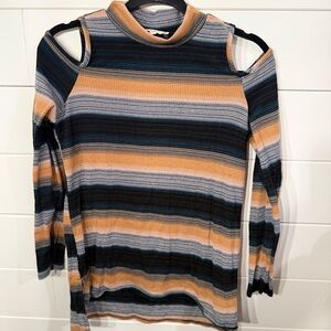 Pink Rose Multicolor Striped Cold Shoulder Top